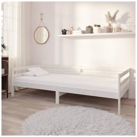 Divano Letto Con Materasso 90x200 Cm Bianco In Legno Di Pino - Foto 8