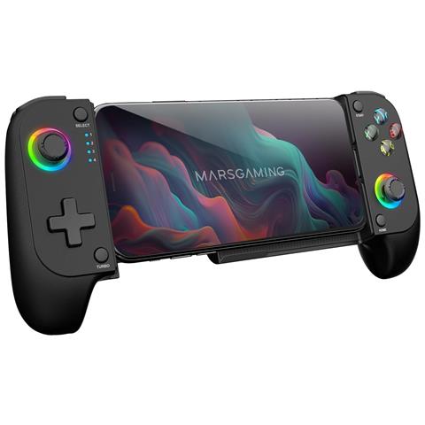 Marsgaming Mgpx, Gamepad Bluetooth 5.0 2-in-1, Rgb Neon, Doppia Vibrazione E Funzione Turbo, Supporto Smartphone Fino A 6.8"", Controller Compatibile Con Pc, Android, Ios E Console, Usb-c Black - Foto 1