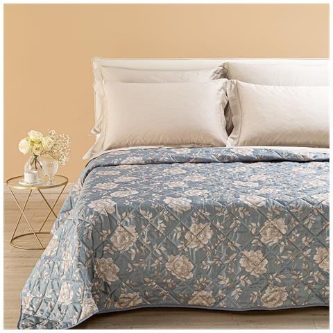 Copriletto Trapuntato Matrimoniale Dreaming Fior Di Sole In Raso Jacquard Colore Blu Misura Matrimoniale - Foto 1