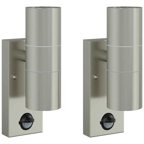 Lampade da Parete da Esterno con Sensore 2 pcs Argento Acciaio Inossidabile IP44 - Foto 1