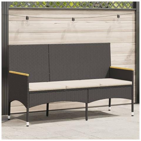 Panca da Giardino a 3 Posti con Cuscini Nera in Polyrattan - Foto 2