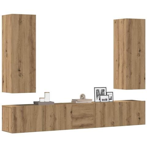 Mobili TV a Parete 5 pz Rovere Artigianale in Legno Multistrato - Foto 2