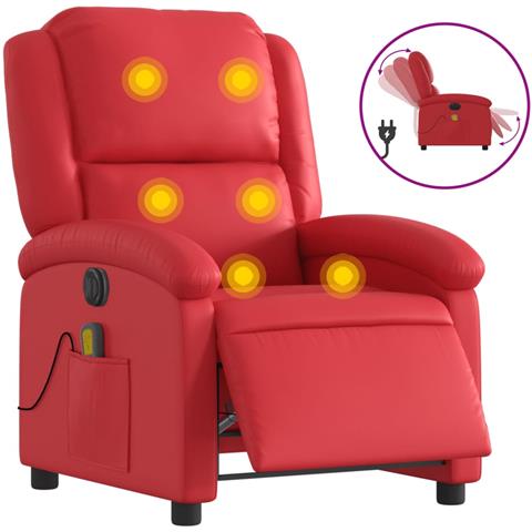 Poltrona Massaggio Elettrica Reclinabile Rosso Similpelle - Foto 1