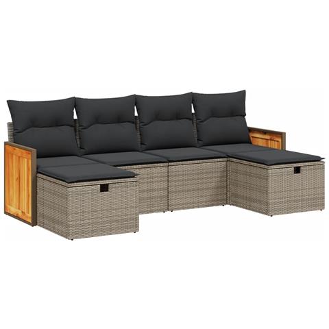 Set Divano da Giardino 6 pz con Cuscini Grigio in Polyrattan - Foto 1