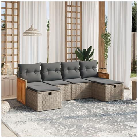 Set Divano da Giardino 6 pz con Cuscini Grigio in Polyrattan - Foto 2