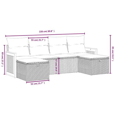 Set Divano da Giardino 6 pz con Cuscini Grigio in Polyrattan - Foto 4