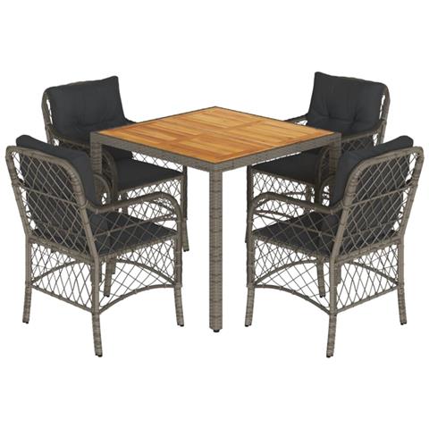 Set da Pranzo da Giardino 5 pz con Cuscini in Polyrattan Grigio - Foto 1