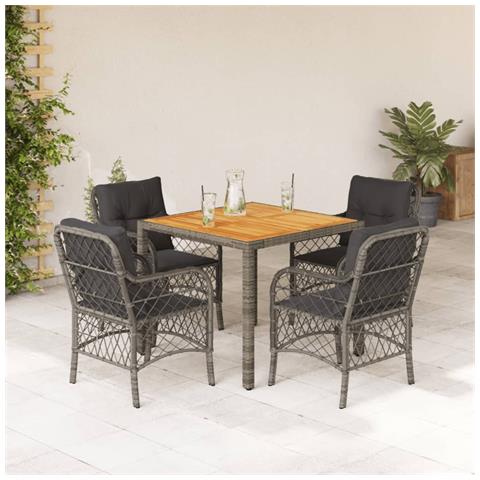 Set da Pranzo da Giardino 5 pz con Cuscini in Polyrattan Grigio - Foto 2
