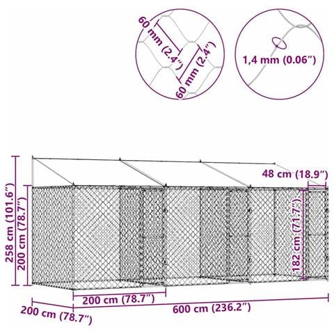Gabbia per cani Argento 600 x 200 x 256 cm Acciaio zincato - Foto 9