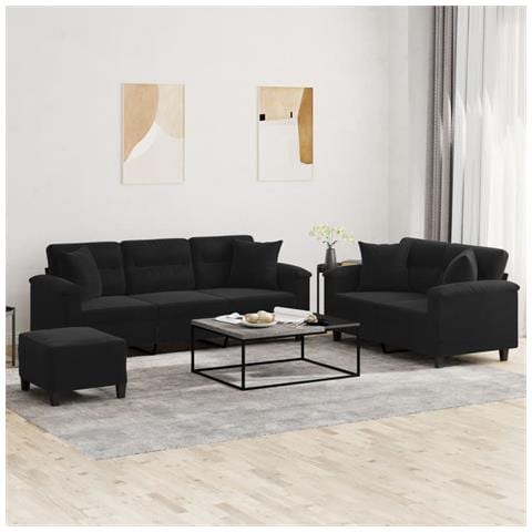 Set Divani 3 pz con Cuscini Nero in Tessuto Microfibra - Foto 2