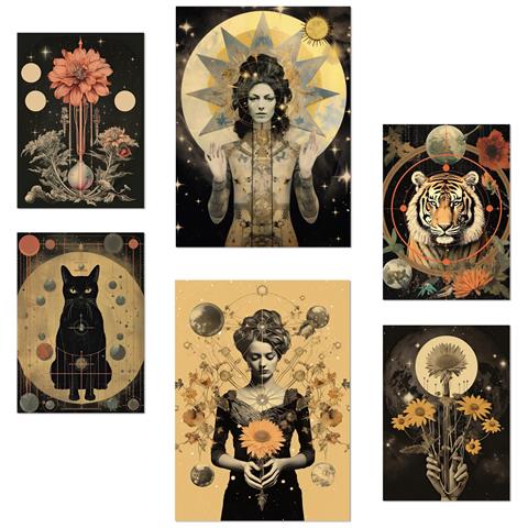 Set Di 6 Stampe Collage Surreale Con Illustrazioni Di Design Mistico Ed Esoterico Femminile Per Le Pareti Delle Stanze Della Tua Casa A3 & A4 Senza Cornice - Foto 1