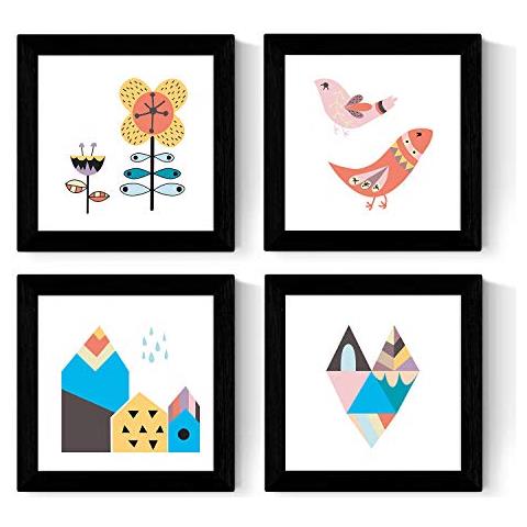 Set Di 4 Stampe Fogli Di Forma Quadrata Con Le Illustrazioni Della Natura In Autunno Stile Scandinavo, Nordico Senza Cornice 30x30 Cm - Foto 1