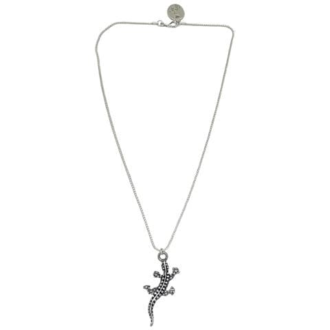 Piccola Collana Girocollo A Forma Di Salamandra Su Catena In Argento Antico Da 40 Cm - Foto 1