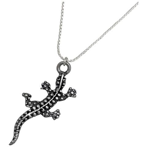 Piccola Collana Girocollo A Forma Di Salamandra Su Catena In Argento Antico Da 40 Cm - Foto 2