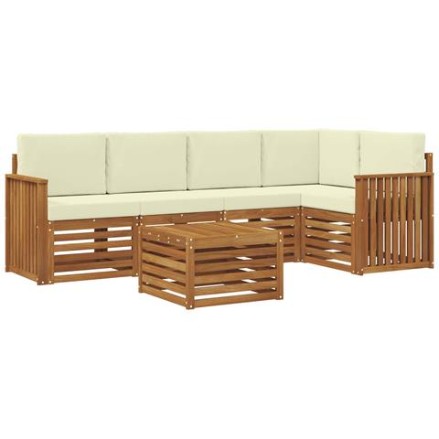 Set divani 6 pcs Naturale e Crema Legno di Acacia Massello - Foto 1