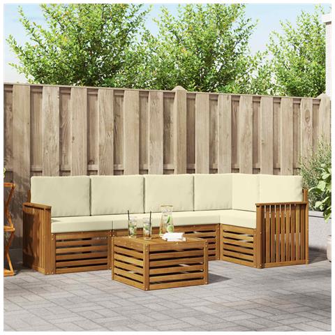 Set divani 6 pcs Naturale e Crema Legno di Acacia Massello - Foto 2