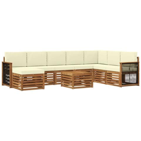 Set di divani da esterno con cuscino 7 pcs Naturale e Crema - Foto 1