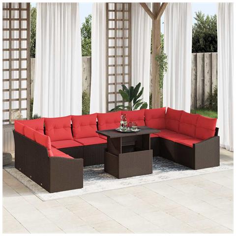 Set di divani 11 pz 10-Numero di posti Marrone e Rosso - Foto 2