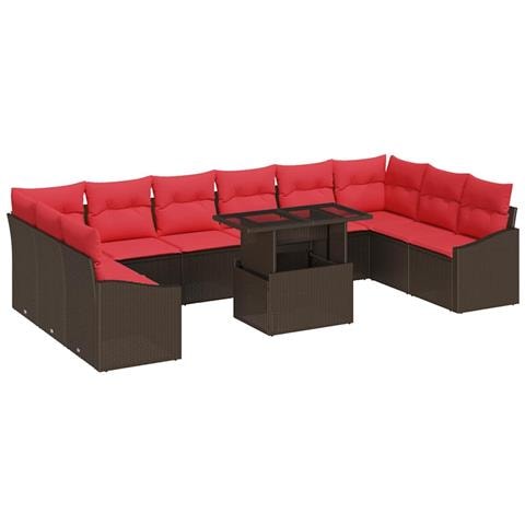 Set di divani 11 pz 10-Numero di posti Marrone e Rosso - Foto 1