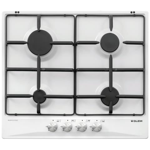 GLEM GAS Piano Cottura GT64WH a Gas 4 Fuochi Gas Colore Bianco con FSD