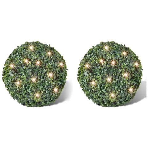 2 Palle Topiarie Foglie Artificiali In Legno Di Bosso 35 Cm Led Solare - Foto 1