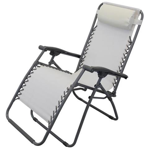 Sdraio Pieghevole Con Struttura Nera E Textilene Beige Per Campeggio Spiaggia Mare Piscina Giardino - Foto 1