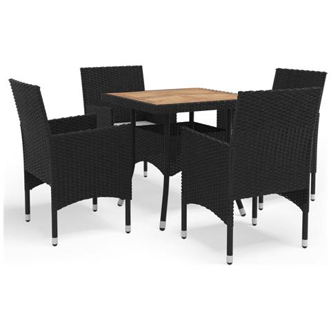 Set Mobili da Pranzo da Giardino 5 pz Nero Polyrattan e Acacia - Foto 1