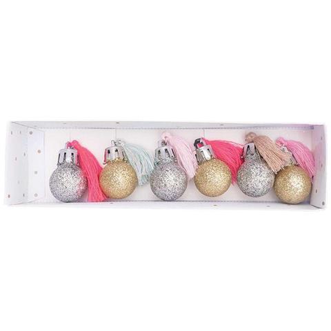 6 Mini Palline Natalizie Con Glitter E Pompon Neon E Pastello - Foto 1