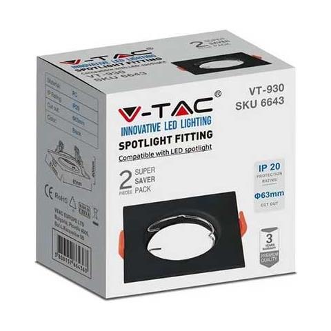 V-tac Vt-930 Portafaretti Da Incasso Quadrato Policarbonato Nero Box 2pcs Per Lampadine Gu10-gu5.3 - Sku 6643 - Foto 1