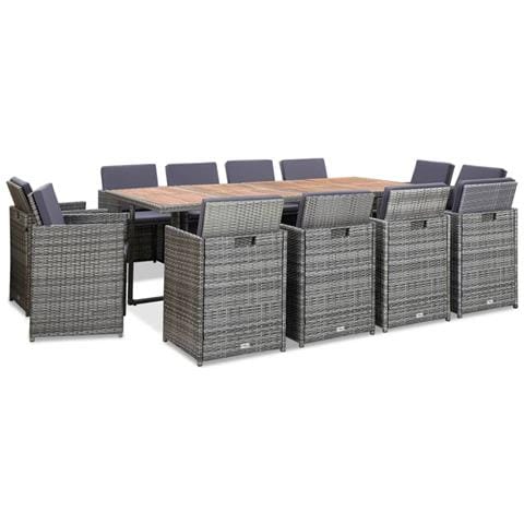 Set Da Pranzo Per Esterni 13pz Con Cuscini Polyrattan Antracite - Foto 1