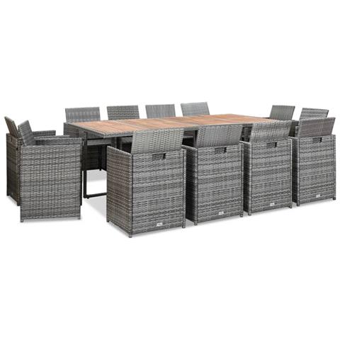 Set Da Pranzo Per Esterni 13pz Con Cuscini Polyrattan Antracite - Foto 10