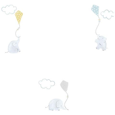 My Little World Carta Da Parati Elefanti Blu Grigio Lime - Foto 1