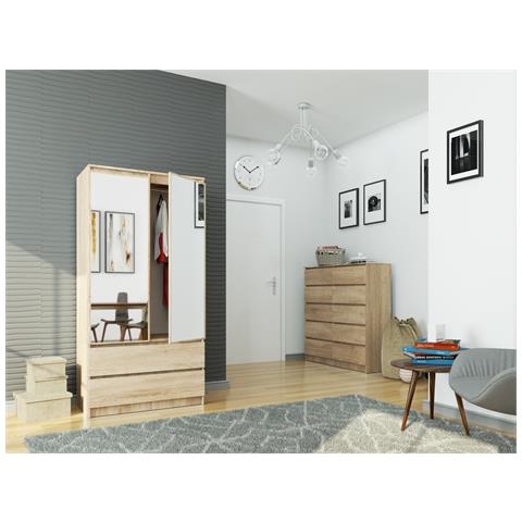 Armadio A 2 Ante Battenti E Cassetti S90 con specchio, 90x51x180 cm, Colore Sonoma Quercia - Foto 6