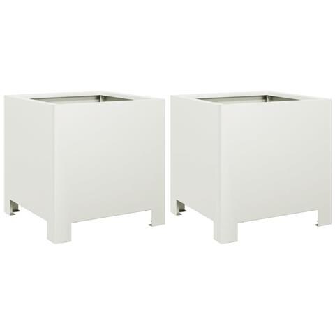 Fioriere Da Giardino 2 Pz Bianche 30x30x30 Cm In Acciaio - Foto 1