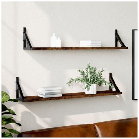 Mensole Parete 2pz Rovere Fumo 80x15x15,5 Cm Legno Multistrato - Foto 1