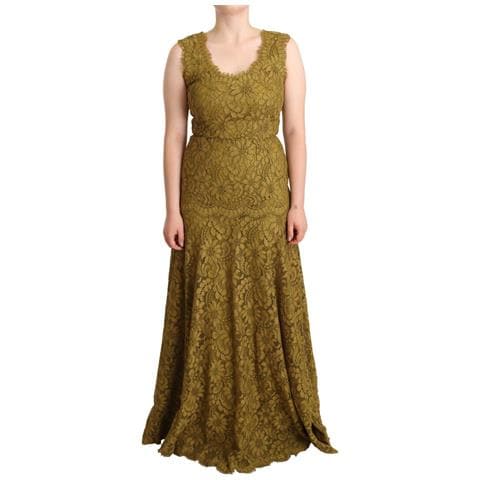 Abito Lungo Fino Al Pavimento In Pizzo Floreale Marrone - It40-s - Foto 1