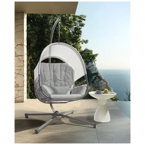 Poltrona Sospesa Con Supporto Da Pavimento Alviano Tessuto Grigio Chiaro - Foto 1