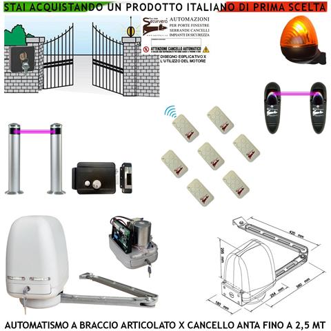 Kit Motore A Braccio Articolato 220/24 V Cancello Automatico Anta Da 0,5 A 2,5 Mt Elettroserratura 7 Radiocomandi Faro - Foto 1