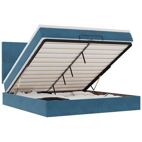 Pouf Letto Con Materassi E Led Blu Scuro 200x200cm Velluto - Foto 2