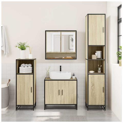 Mobile Bagno Con Specchio Rovere Sonoma 65x20x60 Cm Multistrato - Foto 3