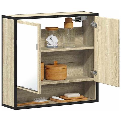 Mobile Bagno Con Specchio Rovere Sonoma 65x20x60 Cm Multistrato - Foto 1