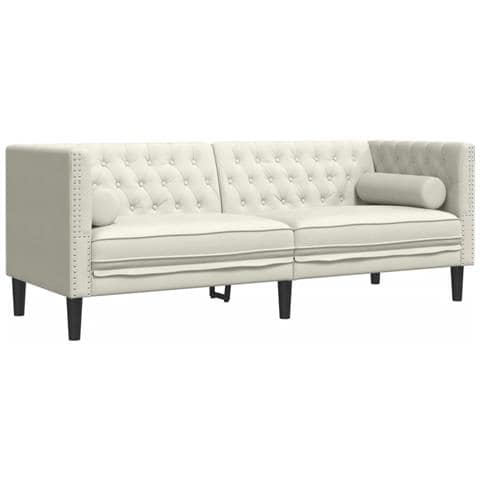 Divano Chesterfield Con Rinforzi 3 Posti Crema In Velluto - Foto 2
