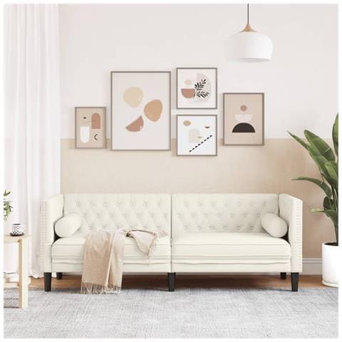 Divano Chesterfield Con Rinforzi 3 Posti Crema In Velluto - Foto 3