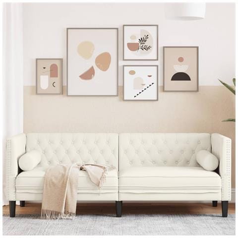 Divano Chesterfield Con Rinforzi 3 Posti Crema In Velluto - Foto 1
