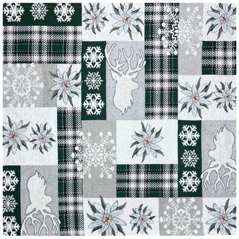 Tovaglia Pasqua Centrino Runner Tavola Fantasia Edelweiss Cervo Made Italy 90x90 Verde - Foto 1