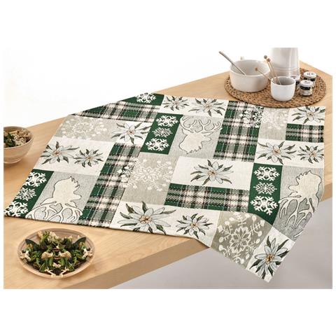 Tovaglia Pasqua Centrino Runner Tavola Fantasia Edelweiss Cervo Made Italy 90x90 Verde - Foto 2