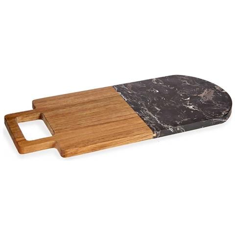 Tagliere In Legno E Marmo Nero Con Manico 18x38x1,5 Cm. Colore Nero - Foto 1