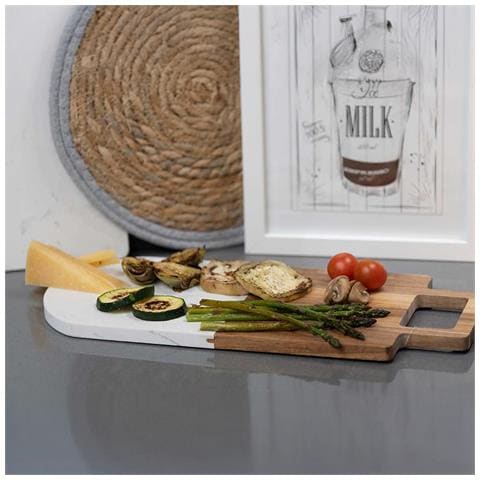 Tagliere In Legno E Marmo Nero Con Manico 18x38x1,5 Cm. Colore Nero - Foto 2