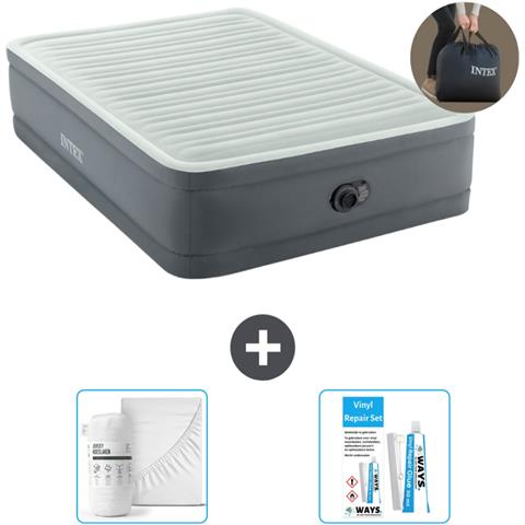 Set Materassino Gonfiabile - 191x137x46 Cm - Grigio - Include Accessori Coordinati - Foto 1