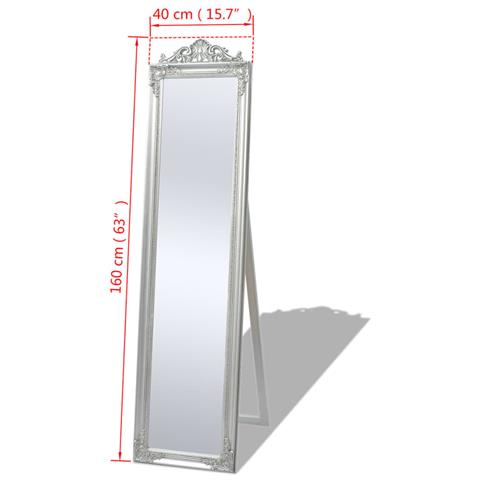 Specchio Autoportante Stile Barocco 160x40 Cm Argento - Foto 7